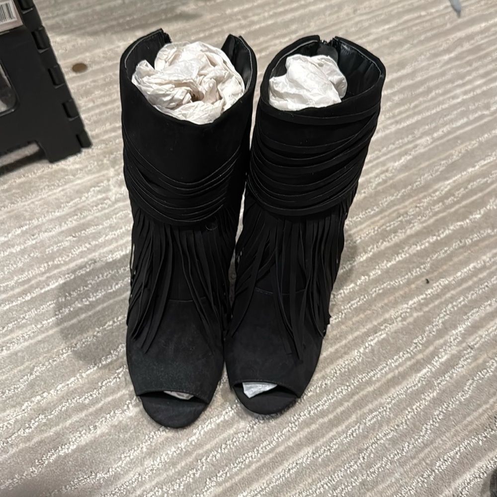 Fringe open toe bootie 7